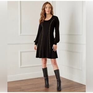 Karen Kane Small Black Studded Long Sleeve Fit & Flare Dress NWT